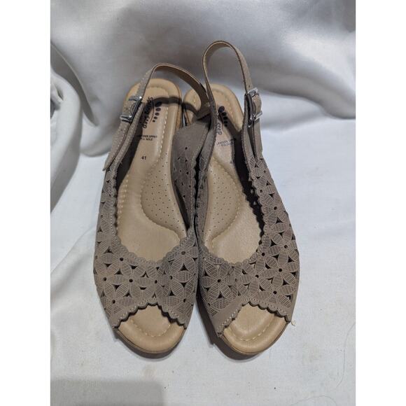 Spring Step Womens Laser-Cut Leather Wedge Sandals Italy sz 9 / 41 EUC coastal - Picture 1 of 5